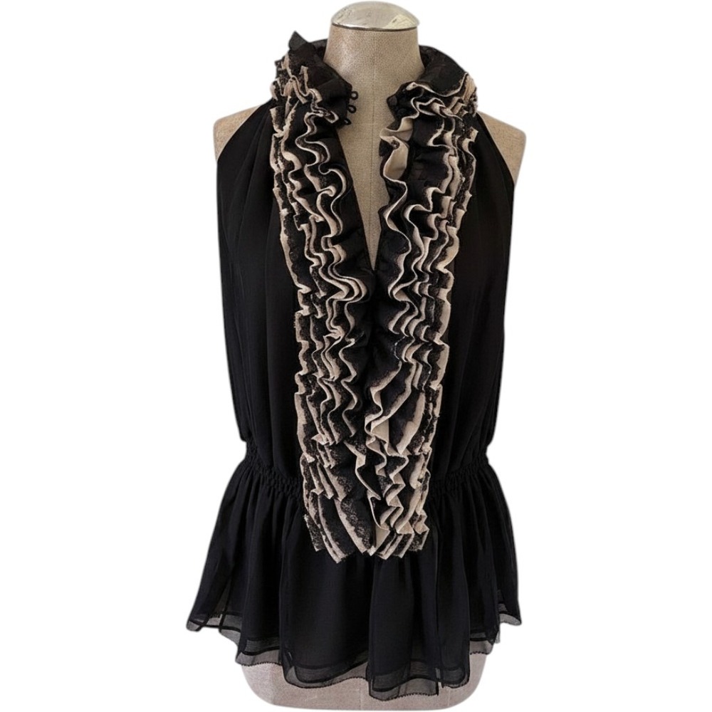 Robert Rodriguez Neiman Marcus Target Black Ruffled Lace Peplum Halter Top M NEW